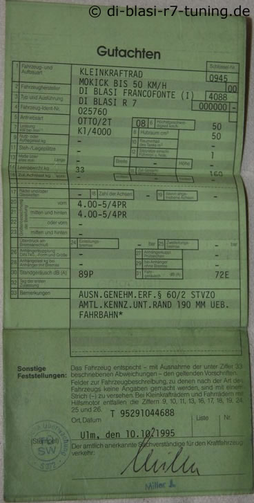 Di Blasi R7 - Gutachten Betriebserlaubnis - 50km/h - 1995